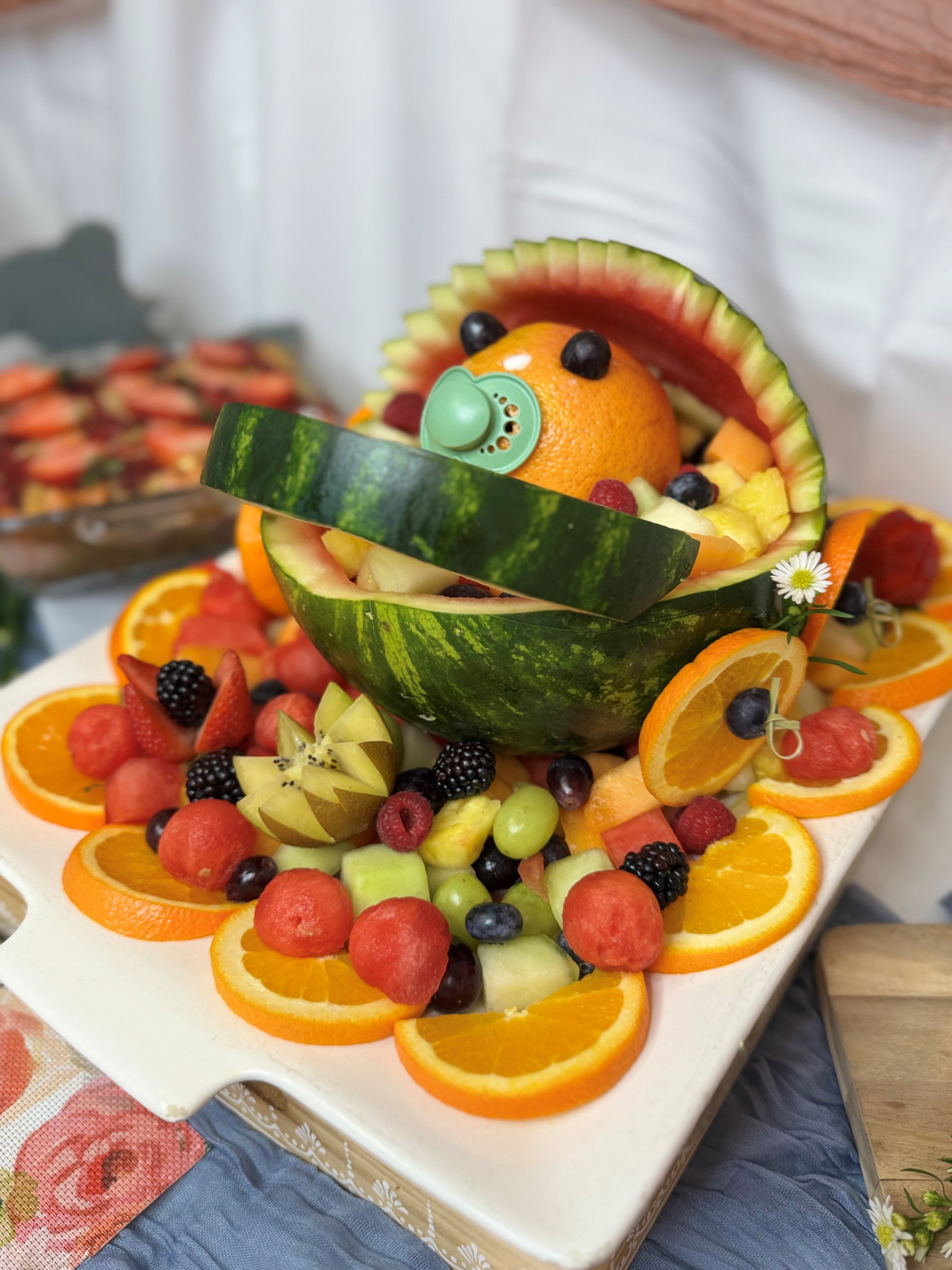 Fruit Tray How To Carve A Watermelon Baby Carriage Baby Fruit Buggy, image size:3024x4032