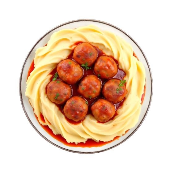 Italian Meatballs (6PC) w' mash potatoes & Napoli Sauce