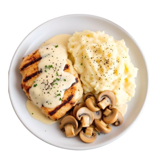 Chicken Alfredo w' mash potato & creamy mushroom