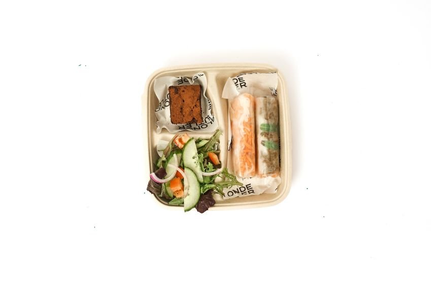 Rice Paper Rolls, Salad & Brownie