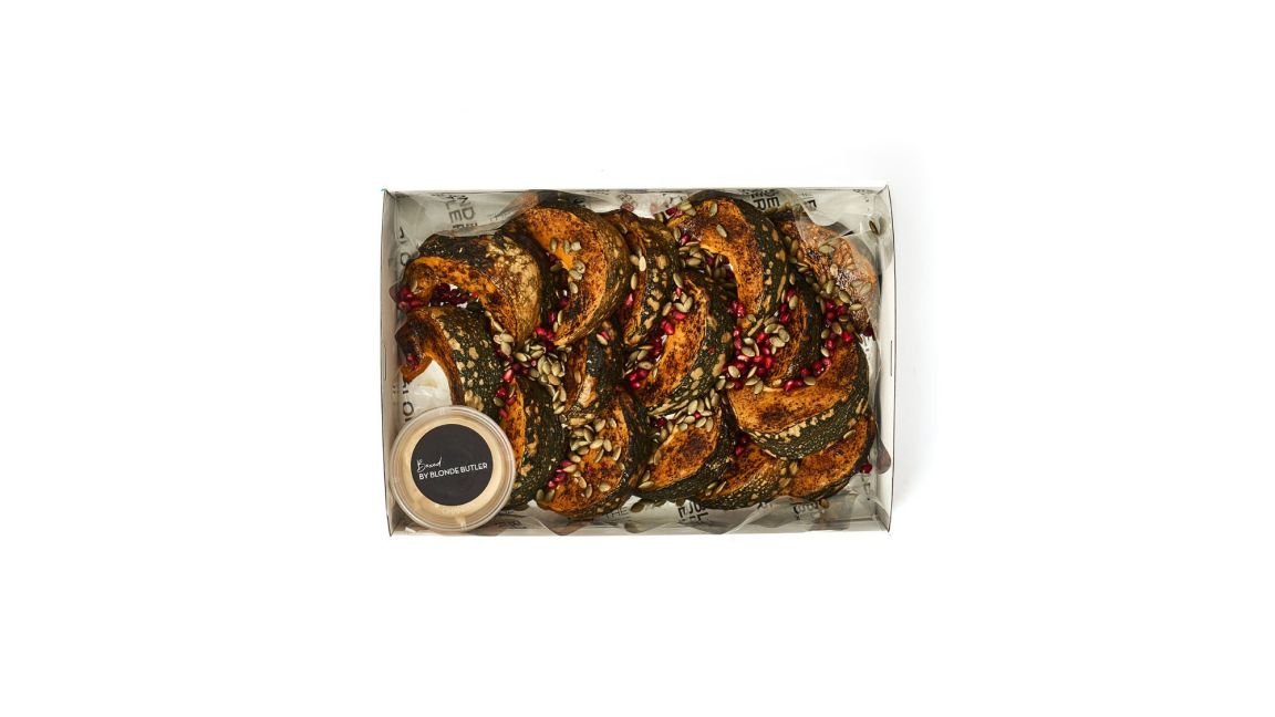Roast Pumpkin with Harissa Yoghurt, Pepitas, and Pomegranate