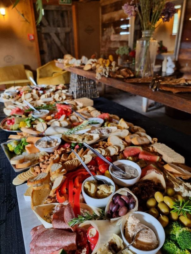 Grazing table (Italian Meats, Olives, Pate, Cheese, Breads, Crackers, Sundried Tomatoes, Balsamic Olive Oil, Pesto, Smoked Salmon Mousse)