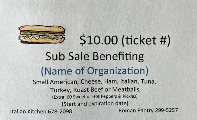 Sub Raffle Sub Sale Fundraiser
