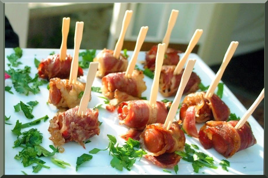 Beef Bacon-Wrapped Cocktail Franks