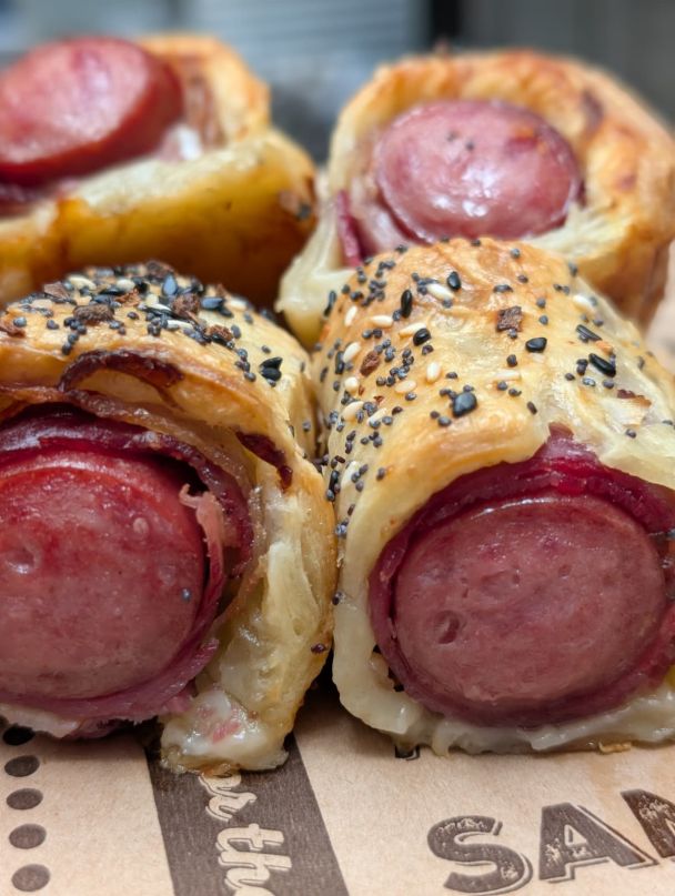 Beef Bacon-Wrapped Franks in Blanks