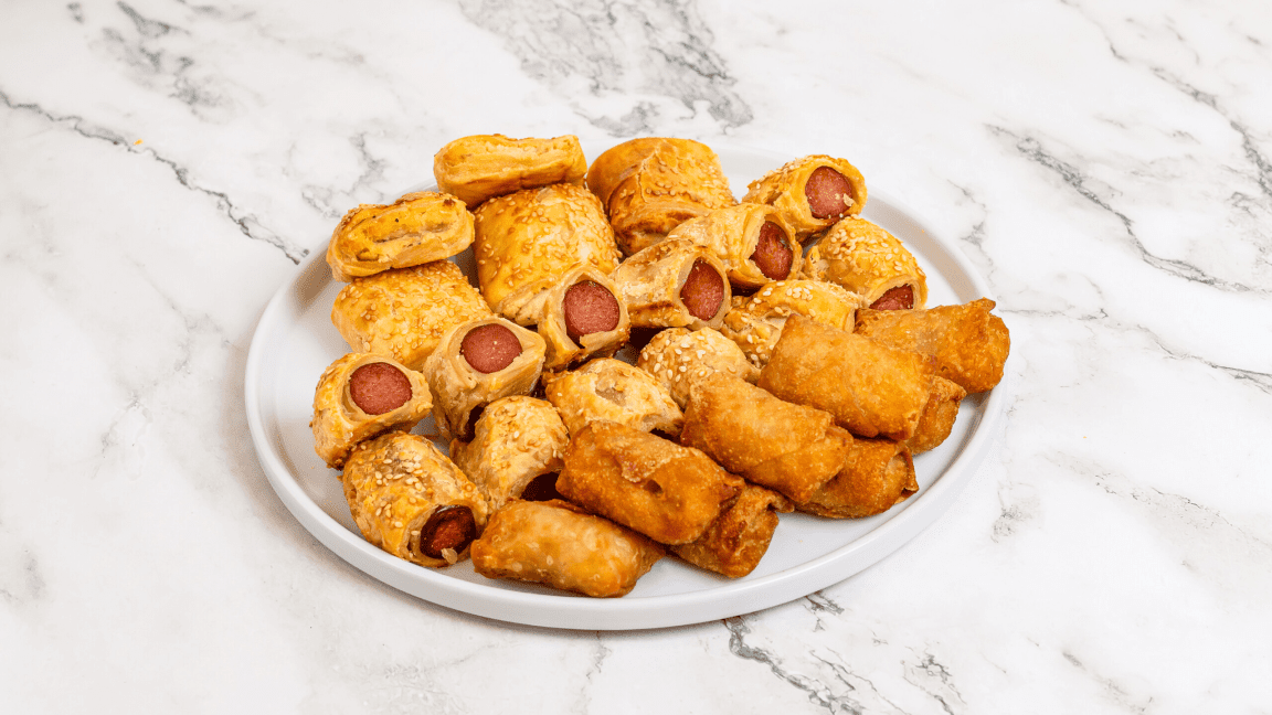 Party Mix of Egg Rolls, Borekas & Franks in Blanks