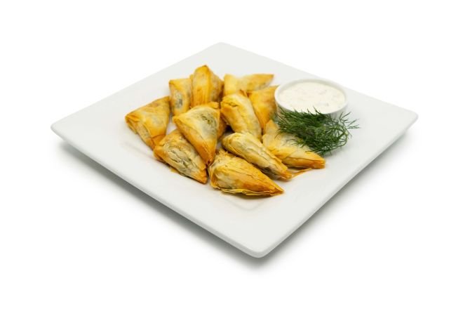 Mini Spanakopita with Tzatziki by the dozen