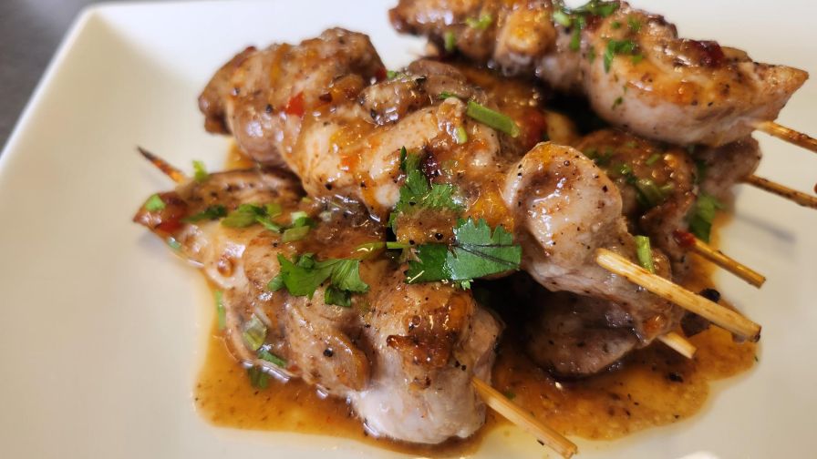 Sweet chilli Chicken kebabs with coriander - gluten free and dairy free