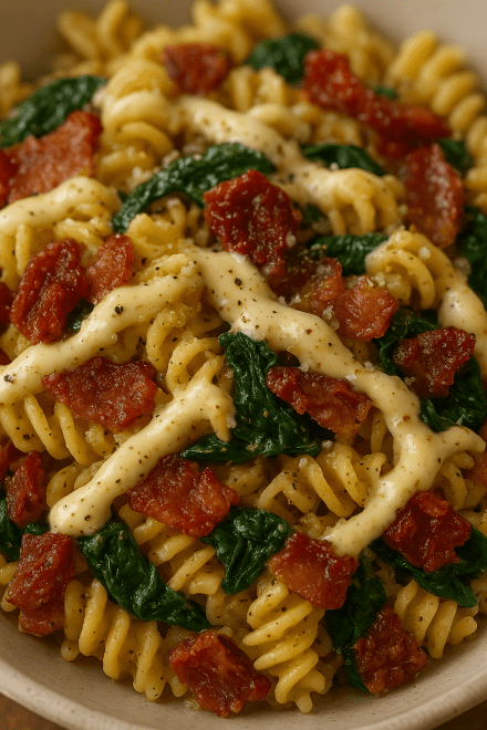 Fusilli ,Bacon Sundried tomato Salad  with Aioli