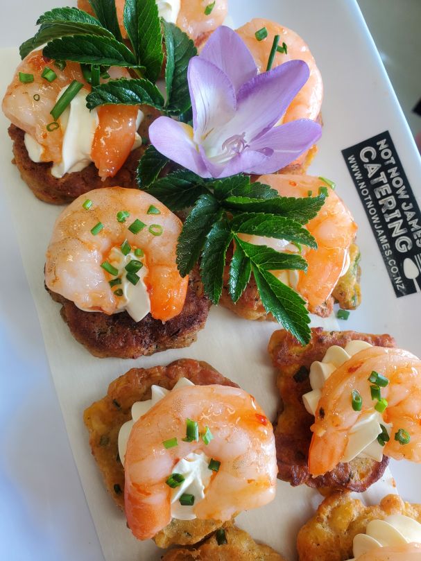 Corn fritters with Prawns 