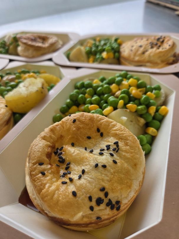 Pork and Apple Pie with Garlic Buttered Vege and Gravy - Micro