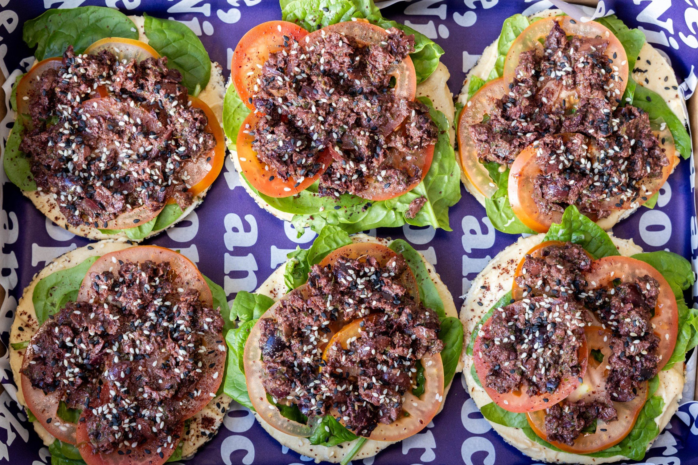 New BAGELS | TOMATO, HUMMUS & OLIVE TAPENADE