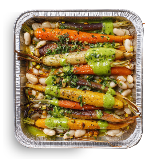 Glazed Carrots featuring White Bean Masala, Cilantro Chutney & Hot Honey (32 oz.)