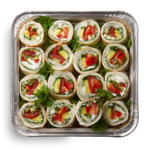 Vegan Rolls with Roasted Veggies, Cilantro Rice & White Bean Hummus (16 Pieces)