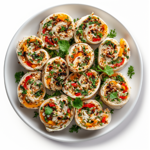 Vegan Rolls with Roasted Veggies, Cilantro Rice & White Bean Hummus (16 Pieces)