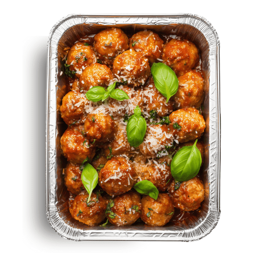 Chicken Meatballs with Red Pepper Ragu, Basil Oil & Parm (20 Pieces)